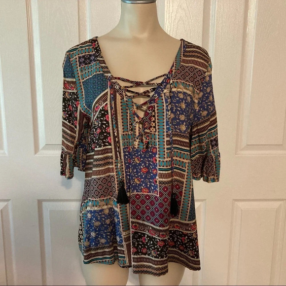American Eagle Outfitters Boho Lace-up Blouse S - Picture 1 of 16